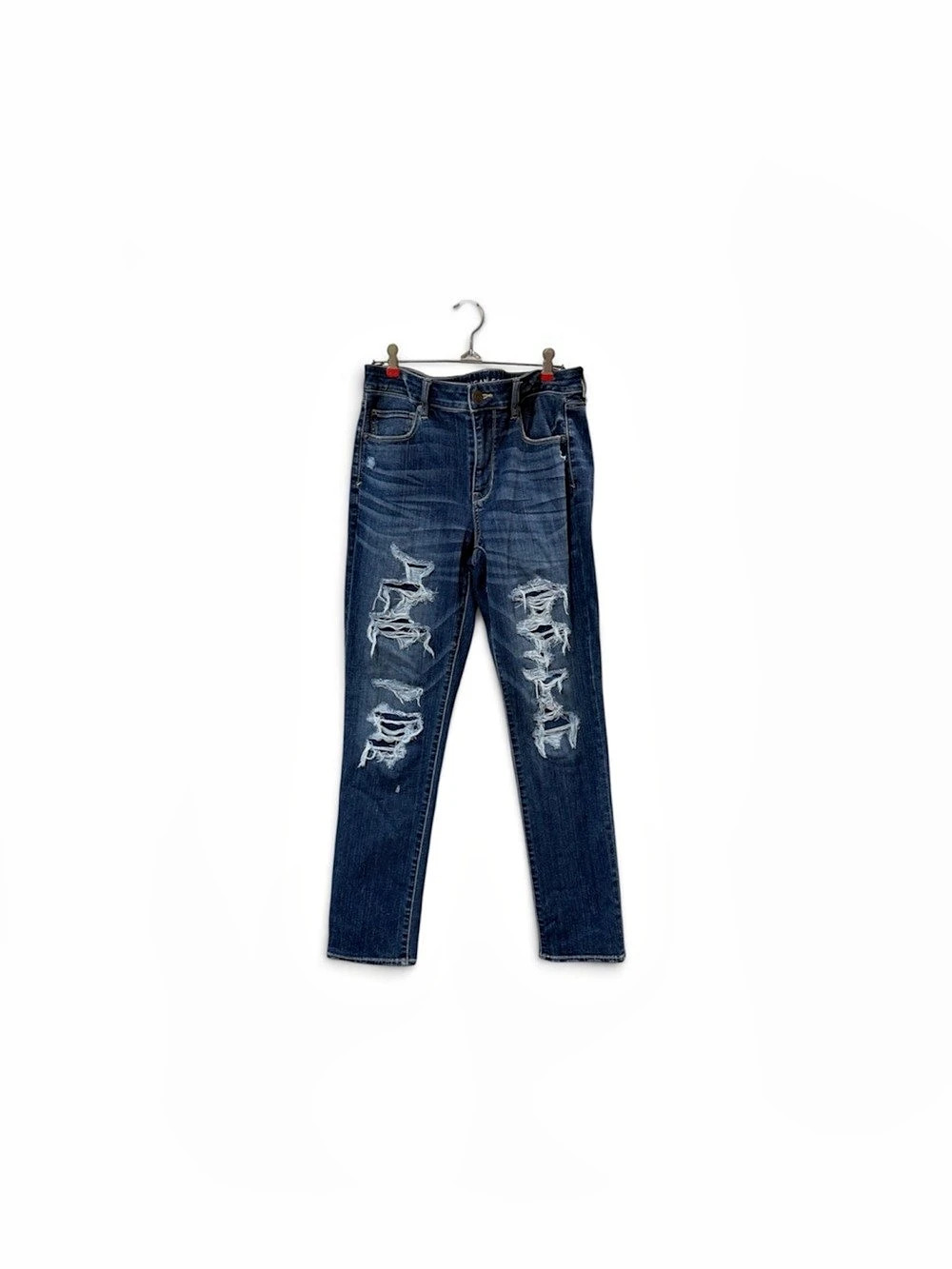 American Eagle Next Level Stretch Ripped High-Waisted Jegging Blue US 14 Long